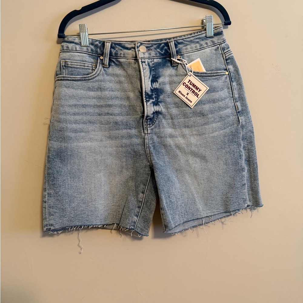 Light Blue Jean Shorts for Women long or cuff. Jorts vibe tummy control cut off